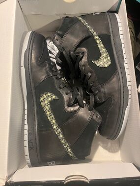 Nike Black High-Top Sneakers with Neon Pattern Swoosh